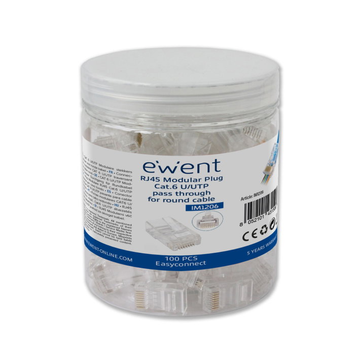 Ewent IM1206 Connecteur RJ45 Cat.6 Passant U/UTP pour câble rond, 100 unités