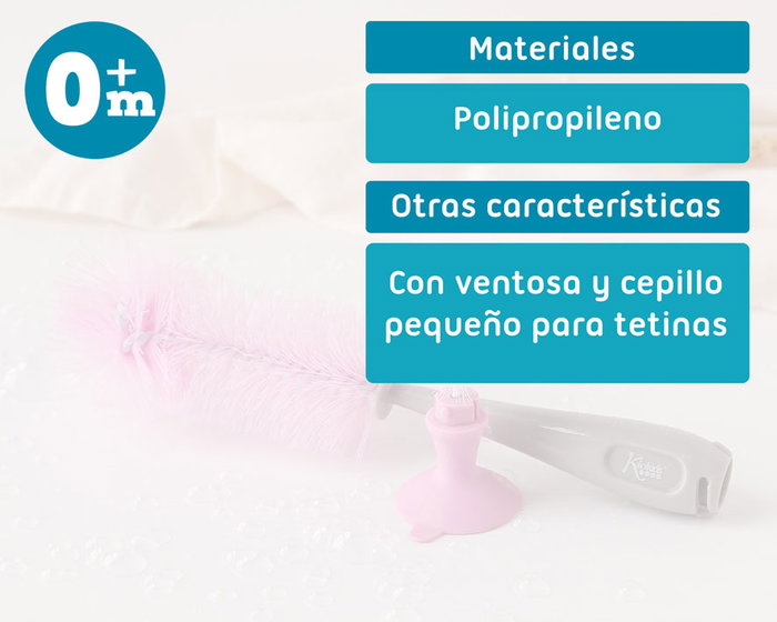 KioKids - Cepillo Limpiabiberones con Accesorio para Tetinas, Rosa et Gris, Soft Nordic KioKids - Cepillo Limpiabiberones con Accesorio para Tetinas, Rosa et Gris, Soft Nordic