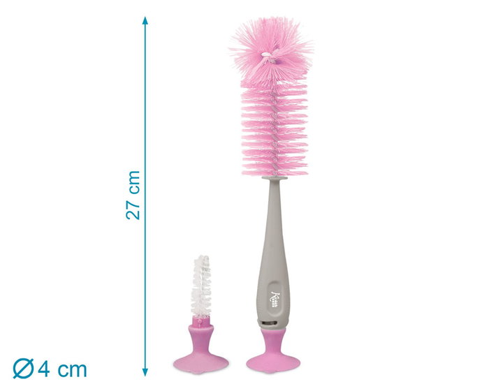 KioKids - Cepillo Limpiabiberones con Accesorio para Tetinas, Rosa et Gris, Soft Nordic KioKids - Cepillo Limpiabiberones con Accesorio para Tetinas, Rosa et Gris, Soft Nordic