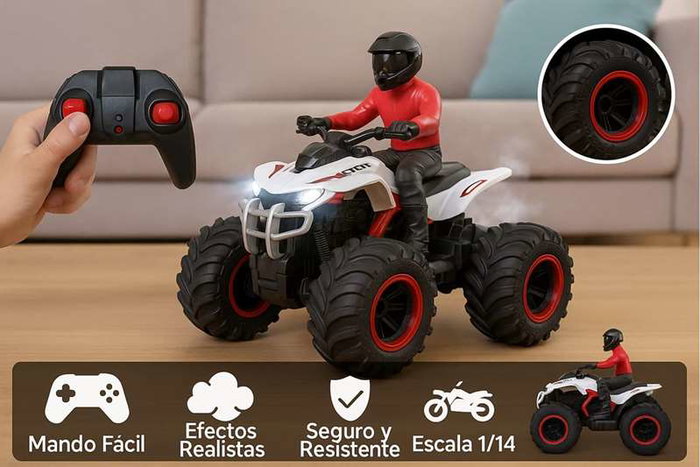 Crazon Moto Quad radiocommandé 1:14 avec lumières et sons - Rouge Crazon Moto Quad radiocommandé 1:14 avec lumières et sons - Rouge