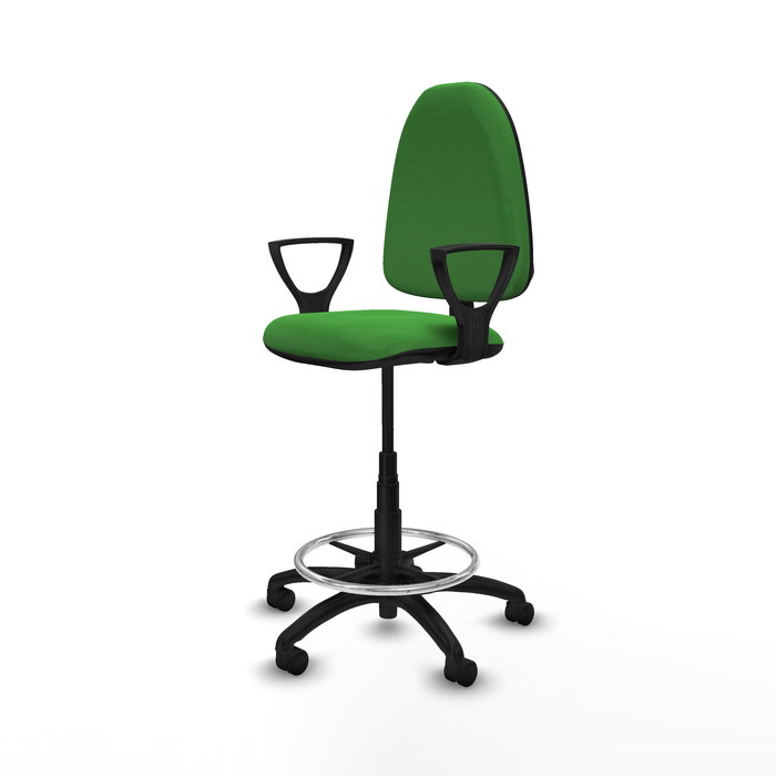 Tabouret Aýna taburete Contact permament de base Tissu Vert Structure polyamide noire Accoudoirs fixes Sans appui-tête Roulettes en nylon 50 mm