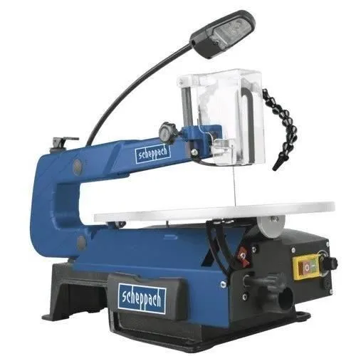 Scheppach SD1600V Scie à chantourner, Hauteur de coupe 50 mm, Profondeur 406 mm, Vitesse variable 500-1700 min-1, Table inclinable, Éclairage LED, Soufflette, Coffret