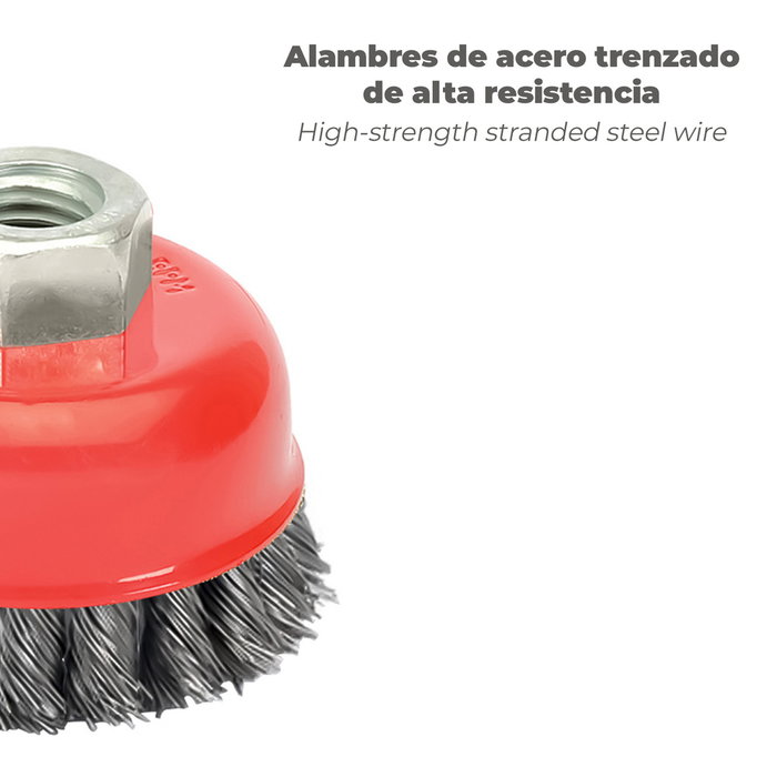 WOLFPACK LINEA PROFESIONAL Brosse en coupelle en acier tressé Ø 75 mm M14