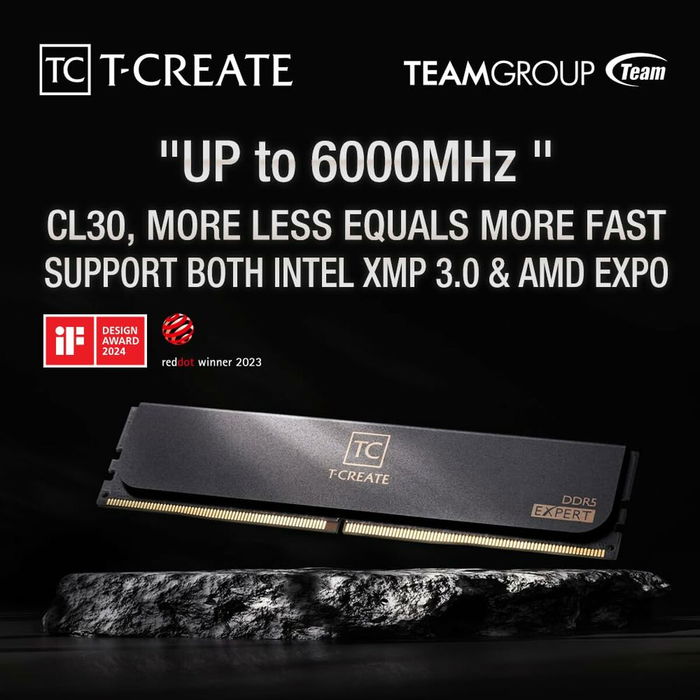 Team Group T-CREATE EXPERT CTCWD532G6000HC30DC01 Kit de Mémoire DDR5 32 Go (2x16 Go) 6000 MHz CL30 DIMM avec ECC On-Die et Support AMD EXPO