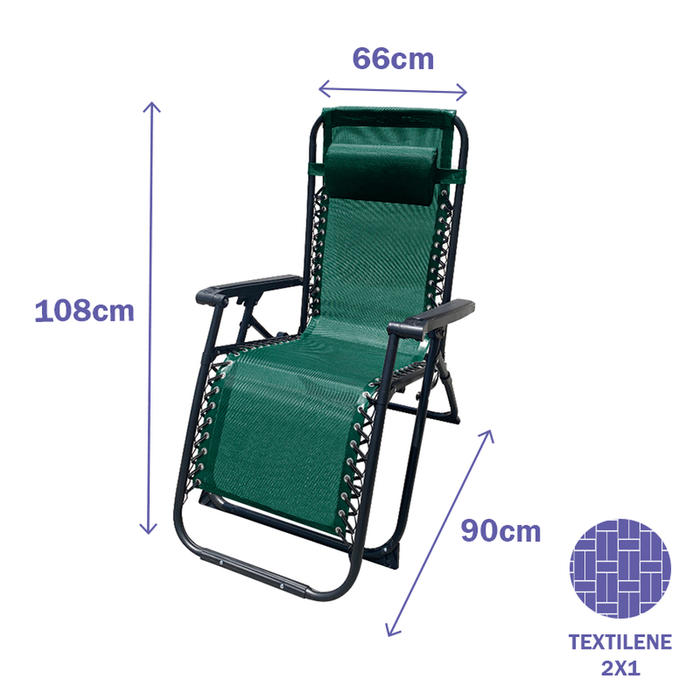 Marbueno SUMMER 10008X2 Lot de 2 Chaises Longues Pliables Gravit Zéro Acier Coussin Vert Jardin Piscine 90x66x108 Marbueno SUMMER 10008X2 Lot de 2 Chaises Longues Pliables Gravit Zéro Acier Coussin Vert Jardin Piscine 90x66x108