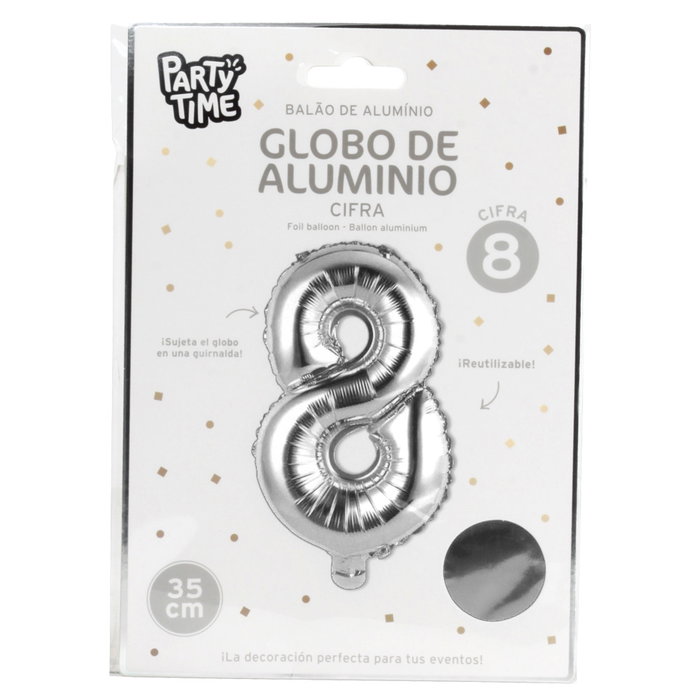 Party Time Ballon Chiffre 8 Argenté 35 cm Party Time Ballon Chiffre 8 Argenté 35 cm