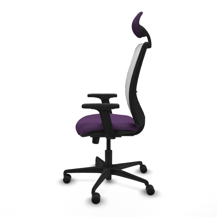 Chaise Zulema Synchro 3 positions tissu Pourpre Maille Blanc Base en nylon noir Accoudoir 2D Appui-tête Roulettes 65mm nylon