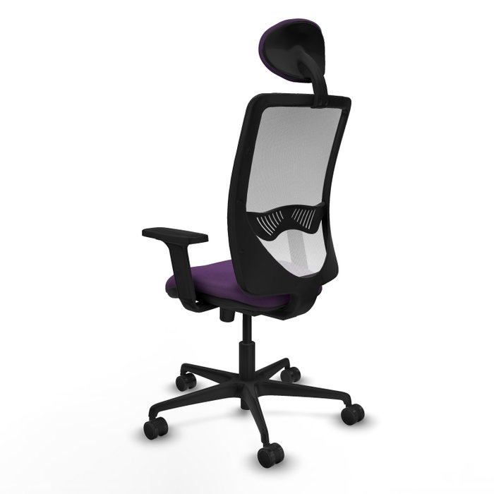 Chaise Zulema Synchro 3 positions tissu Pourpre Maille Blanc Base en nylon noir Accoudoir 2D Appui-tête Roulettes 65mm nylon
