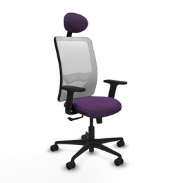 Chaise Zulema Synchro 3 positions tissu Pourpre Maille Blanc Base en nylon noir Accoudoir 2D Appui-tête Roulettes 65mm nylon
