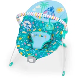 Bright Starts Disney Baby Stitch - Transat bébé évolutif 0-6 mois avec arche de jouets d'éveil amovible et vibrations apaisantes