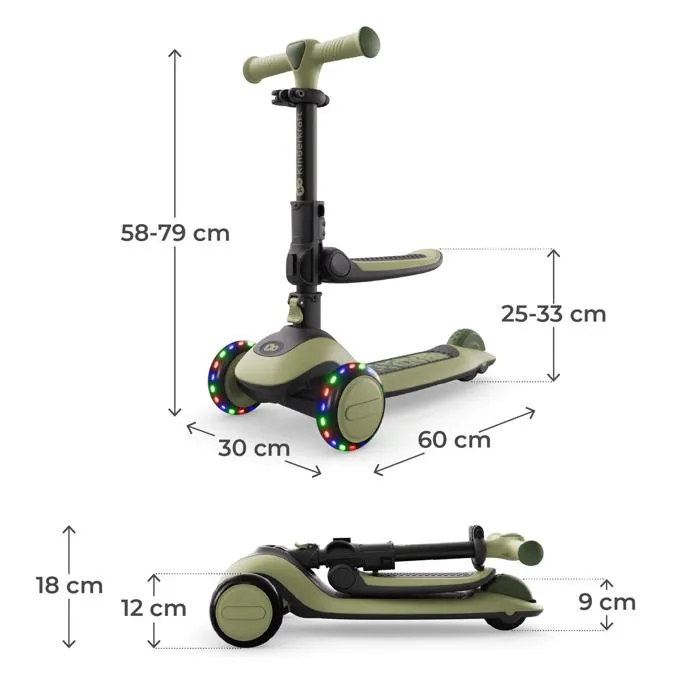Kinderkraft HALLEY 2 Trottinette 2 en 1 avec siège réglable et roues LED Vert Kinderkraft HALLEY 2 Trottinette 2 en 1 avec siège réglable et roues LED Vert