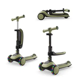 Kinderkraft HALLEY 2 Trottinette 2 en 1 avec siège réglable et roues LED Vert