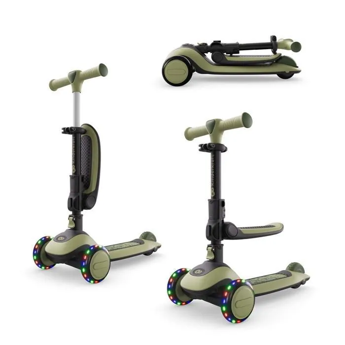 Kinderkraft HALLEY 2 Trottinette 2 en 1 avec siège réglable et roues LED Vert Kinderkraft HALLEY 2 Trottinette 2 en 1 avec siège réglable et roues LED Vert
