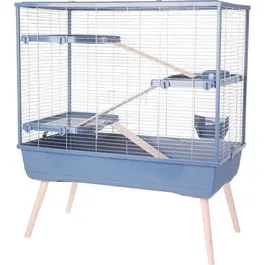 Zolux Cage Néolife 3 étages pour lapin, 99 x 54 x 114 cm, surélevée, pieds en bois, bleu - 20% plastique recyclé