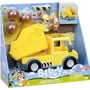 Bluey - Figurine Camion Benne avec Bluey et Bingo en tenue de chantier, Accessoires Rocher et Autocollants Personnalisables