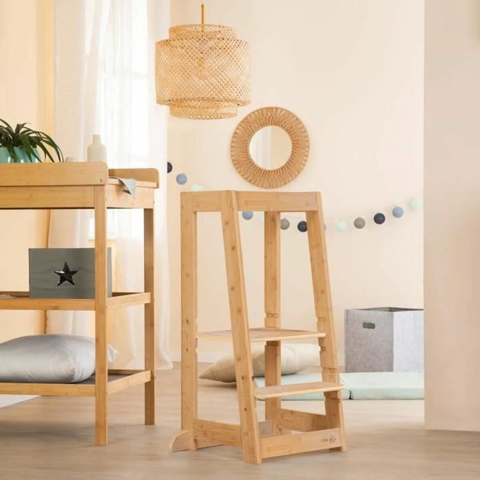 Roba Tour d'apprentissage Montessori en Bambou Naturel, réglable sur 3 niveaux Roba Tour d'apprentissage Montessori en Bambou Naturel, réglable sur 3 niveaux