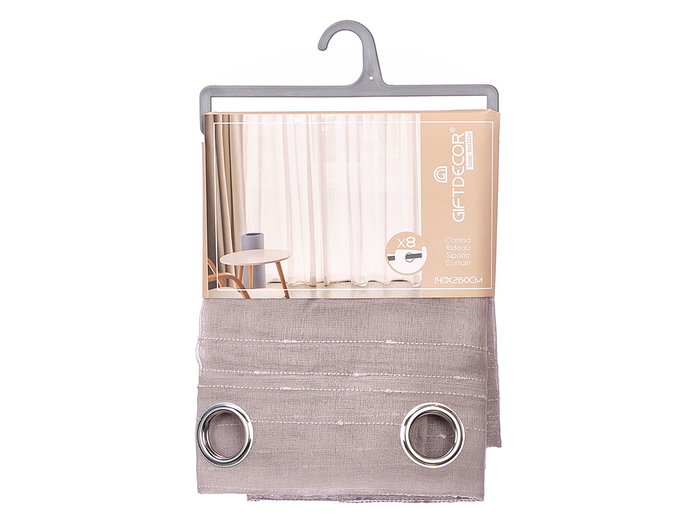 Giftdecor Rideau Gris à Rayures Horizontales 140x260cm en Polyester (Set de 6)
