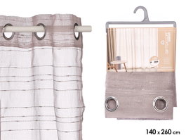 Giftdecor Rideau Gris à Rayures Horizontales 140x260cm en Polyester (Set de 6)