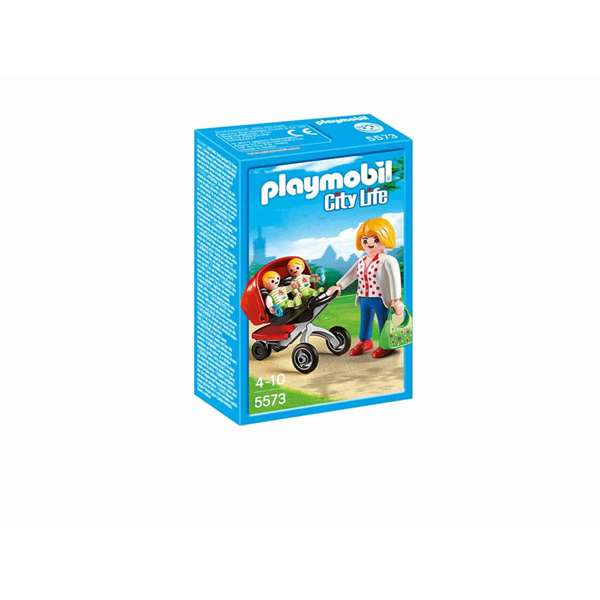 Playmobil City Life 70250 - Maman avec poussette double, figurine et accessoires - Langue du produit : espagnol