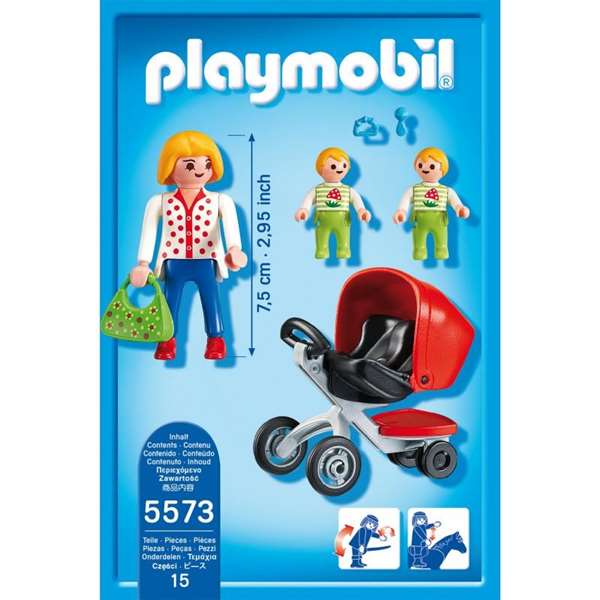 Playmobil City Life 70250 - Maman avec poussette double, figurine et accessoires - Langue du produit : espagnol