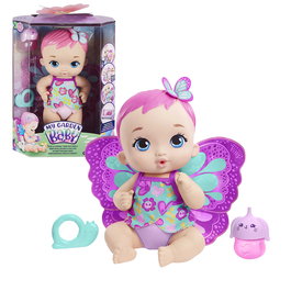 Mattel My Garden Baby Poupée bébé qui fait pipi, magenta avec mordeur et bouteille, ailes amovibles, parfum jasmin, 30.5 cm, réf. Gyp10