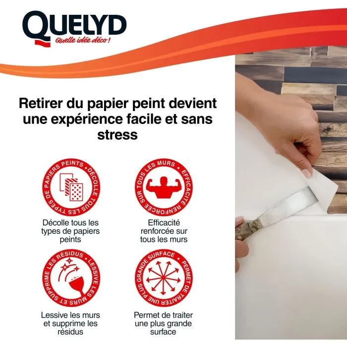 Quelyd DISSOUCOL - Décapant décollant haute performance pour tous types de papiers peints et revêtements muraux - Supprime les résidus de colle - Rendement 500 ml pour 280 m²