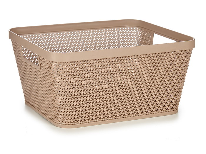 KIPIT Cesta multiuso rectangulaire médiane, lot de 18 unités, Beige, Blanc et Gris