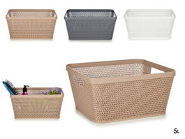 KIPIT Cesta multiuso rectangulaire médiane, lot de 18 unités, Beige, Blanc et Gris