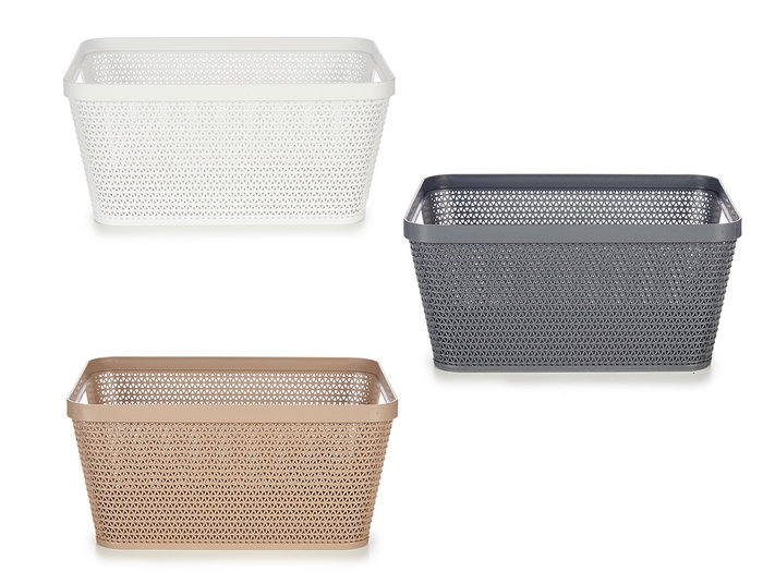 KIPIT Cesta multiuso rectangulaire médiane, lot de 18 unités, Beige, Blanc et Gris