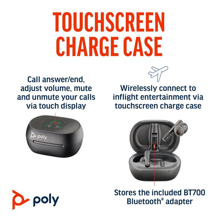 Poly Voyager Free 60+ UC Écouteurs Bluetooth avec ANC, Écran Tactile, Étui de Charge USB-C, Port 3.5mm - Noir Charbon