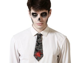 Atosa Cravate Noire avec Crânes et Araignée Rouge Brillante pour Déguisement Halloween Élégant