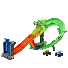Hot Wheels Monster Trucks Coffret Piste Dragon Sharks vs. Dinos - JFR06 - Jeu de course pour enfants dès 3 ans