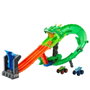 Mattel - Piste Hot Wheels Monster Trucks Sharks vs Dinos Dragon Destruction avec 2 Voitures - Jouet Circuit - 53,34x60x35,56 cm
