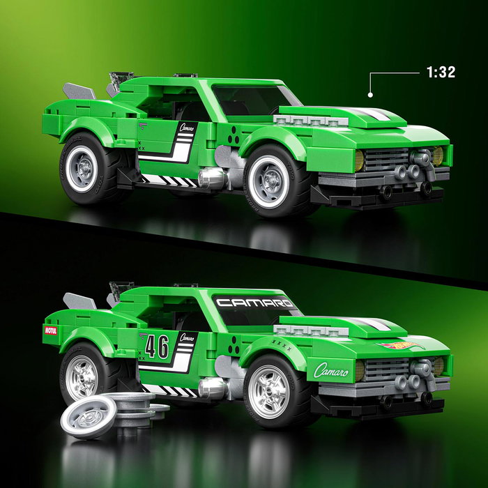 Mattel - Voiture à Construire Custom 68 Camaro Hot Wheels Jft16, Modèle de Collection 1:32 et 1:64 avec Portes Ouvrantes et Échappements Métalliques