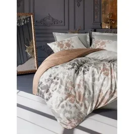 Parure de lit en satin de coton 100%, housse de couette 220 x 240 cm + 2 taies d'oreiller 60 x 60 cm, gris, 210 fils