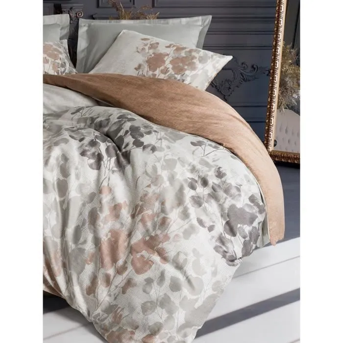 Parure de lit en satin de coton 100%, housse de couette 220 x 240 cm + 2 taies d'oreiller 60 x 60 cm, gris, 210 fils