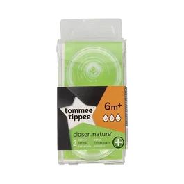 Tommee Tippee Tétine A-C B/Ancha Silicone Rond Débit Rapide +6 Mois Lot de 2