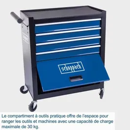 Scheppach TW1300 - Servante d'atelier vide, 4 tiroirs, charge max 120 kg, rangement d'outils et machines