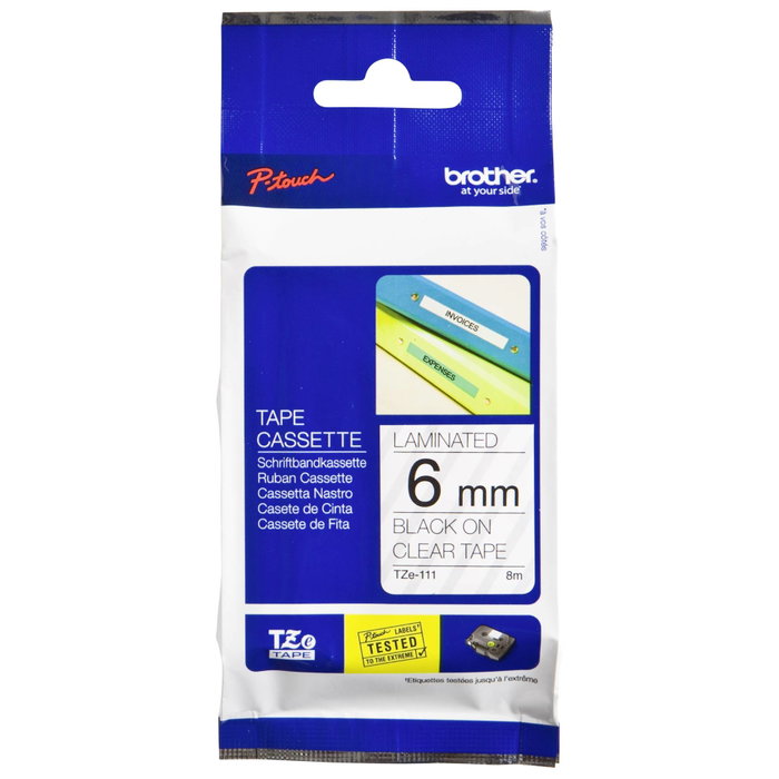 Brother TZe-111 Ruban de lamination Transparent/Noir 8 mm