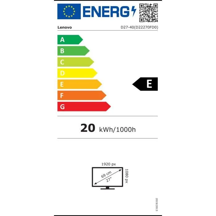 Lenovo D27-40 Moniteur PC 27 pouces Full HD 75Hz VA 4ms HDMI VGA Pied réglable