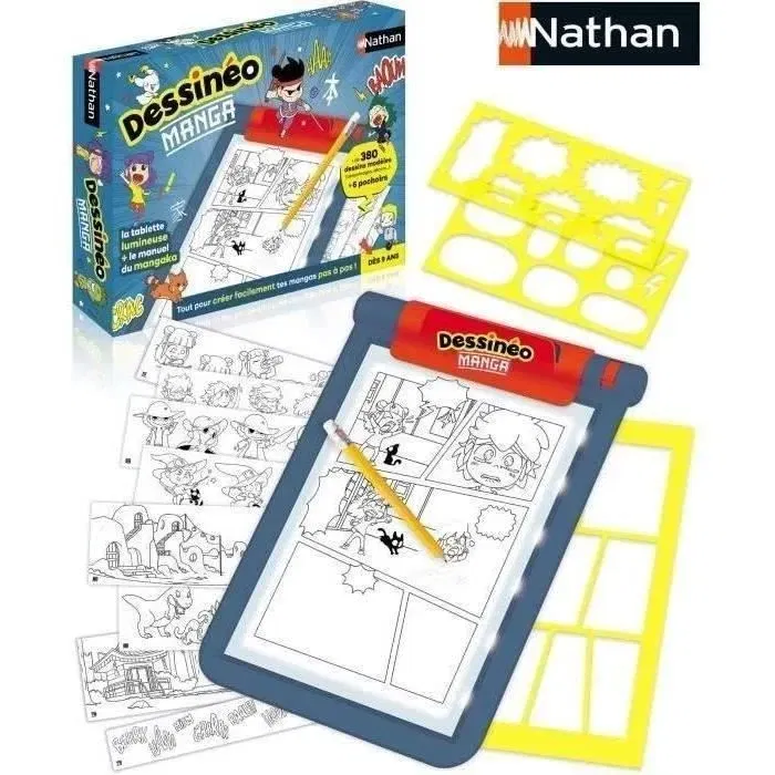 Nathan Dessinéo Manga - Tablette lumineuse créative pour dessiner des mangas - Kit complet avec scénario, cases, personnages et bulles