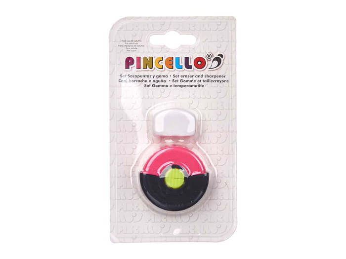 PINCELLO Set de taille-crayons ronds avec gomme, assortiment de 4 couleurs