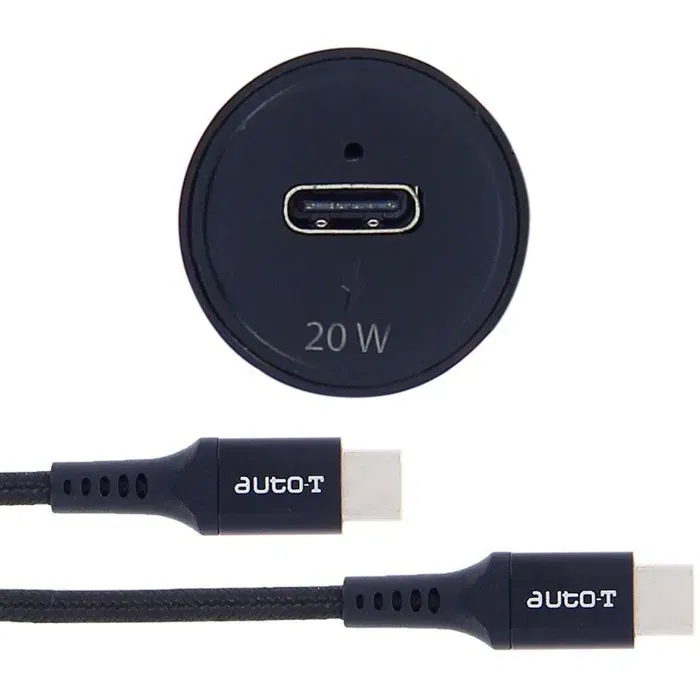 Auto-T Kit chargeur voiture 20 W USB-C 5 A, câble USB-C vers USB-C 1 m, norme européenne, ref 540225