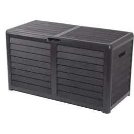 Coffre de rangement de jardin BAYA EDA 420 L en plastique imitation bois - Dimensions 117.3 x 54.8 x 65.3 cm - Gris anthracite