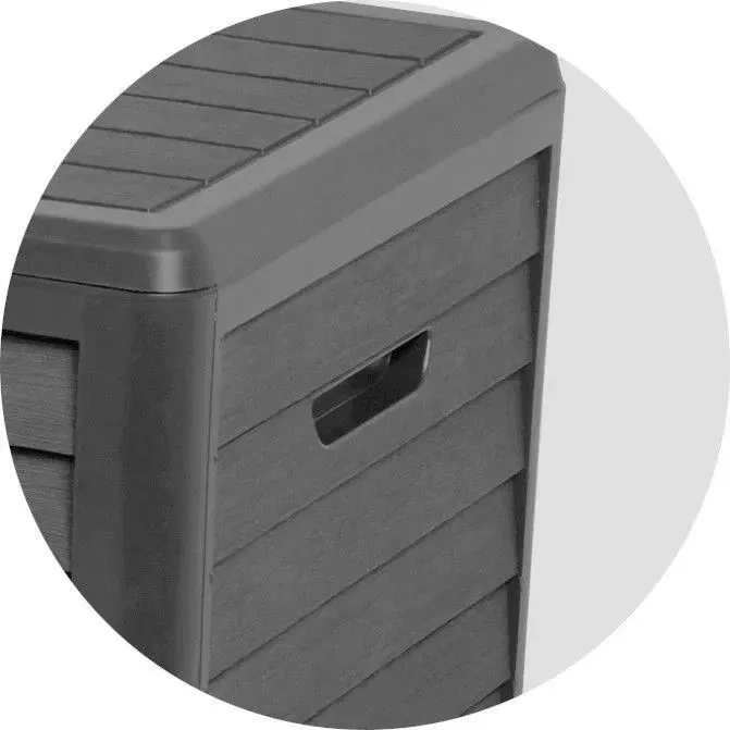 Coffre de rangement de jardin BAYA EDA 420 L en plastique imitation bois - Dimensions 117.3 x 54.8 x 65.3 cm - Gris anthracite