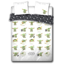 DISNEY Housse de couette et taies 240x220 cm Baby Yoda The Mandalorian Star Wars en coton avec 2 taies d'oreiller 65x65 cm
