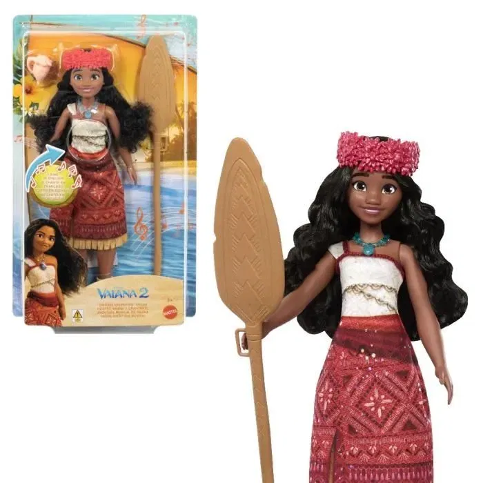 Disney Princess - Mattel Poupée Vaiana 2 Chantante Articulée, 3 Accessoires et Couronne de Fleurs, JBT62 Disney Princess - Mattel Poupée Vaiana 2 Chantante Articulée, 3 Accessoires et Couronne de Fleurs, JBT62