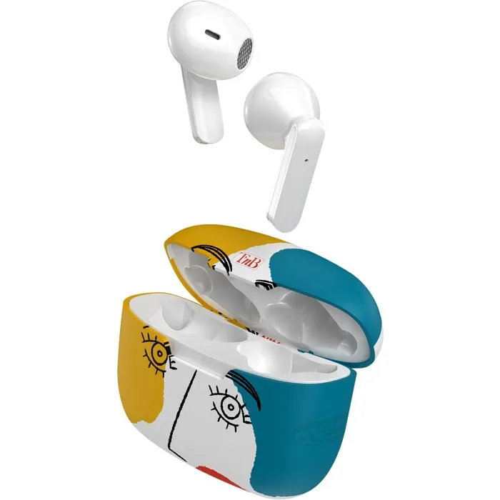 TNB Ecouteurs sans fil Bluetooth Exclusiv' ART 3 - Blanc, Contrôle tactile, Autonomie 12h, Boîtier de charge design cubisme, Confortables semi-intra-auriculaires