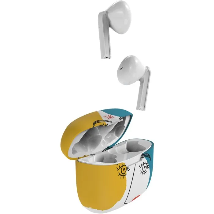 TNB Ecouteurs sans fil Bluetooth Exclusiv' ART 3 - Blanc, Contrôle tactile, Autonomie 12h, Boîtier de charge design cubisme, Confortables semi-intra-auriculaires