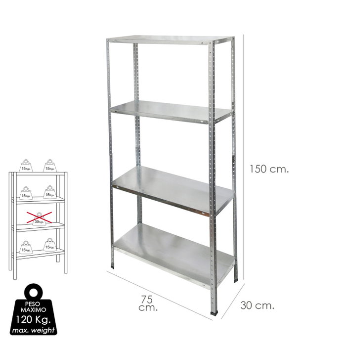 ORYX Module d'étagère galvanisé avec 4 étagères 150x75x30 cm